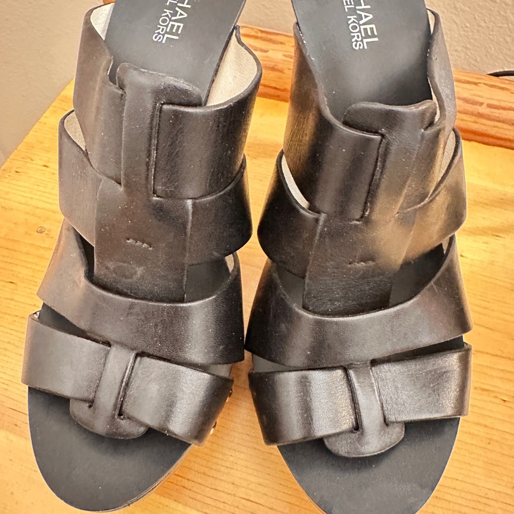 Michael Kors Black Geometric Leather Sandals
